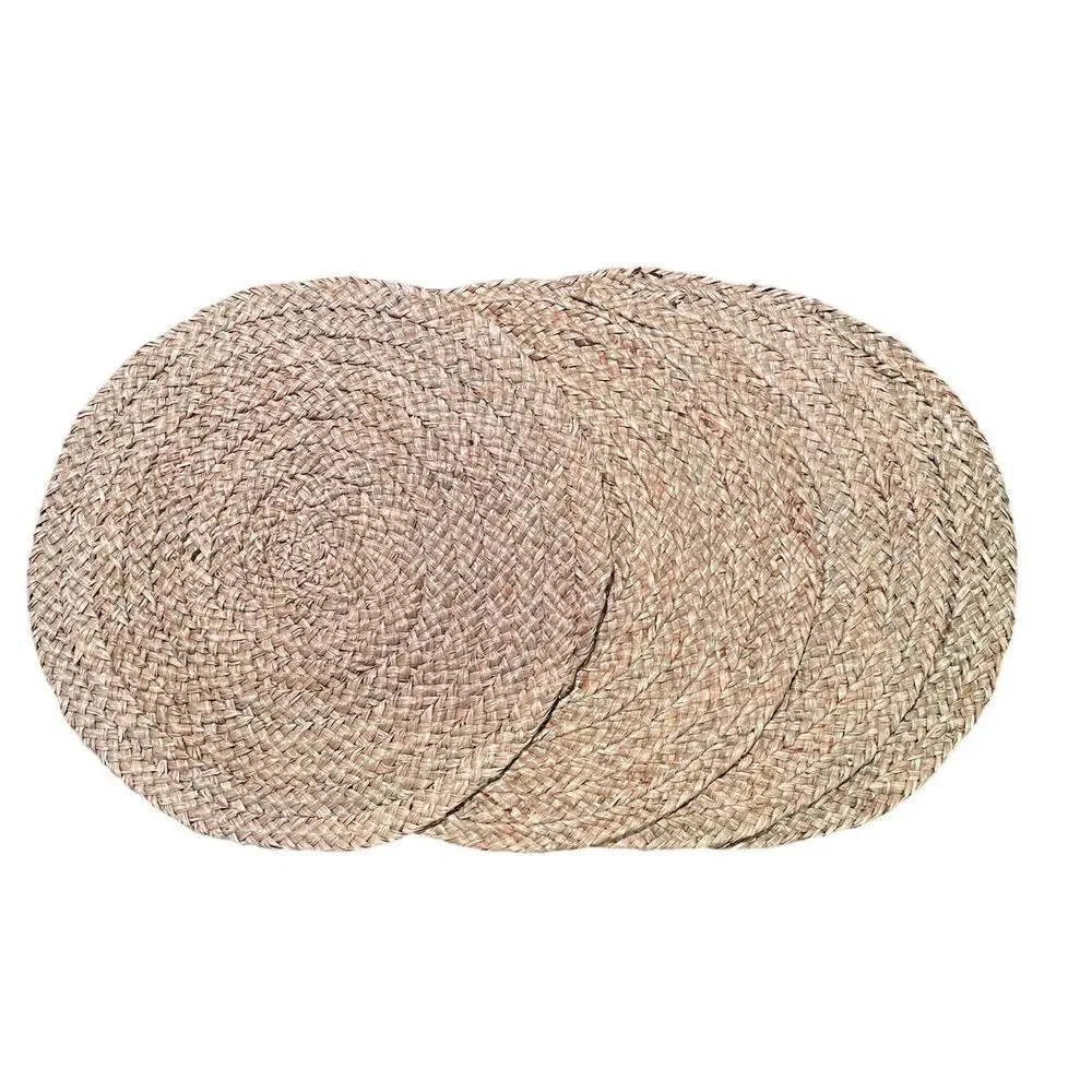Large Natural Fiber Round Braided Placemats, Set of 4